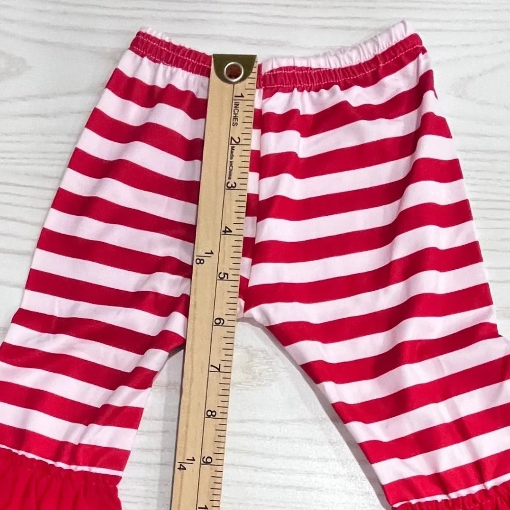 Christmas North Pole Tunic Leggings Set‎ Girls 3-6M Red White Santa Ruffle Trim